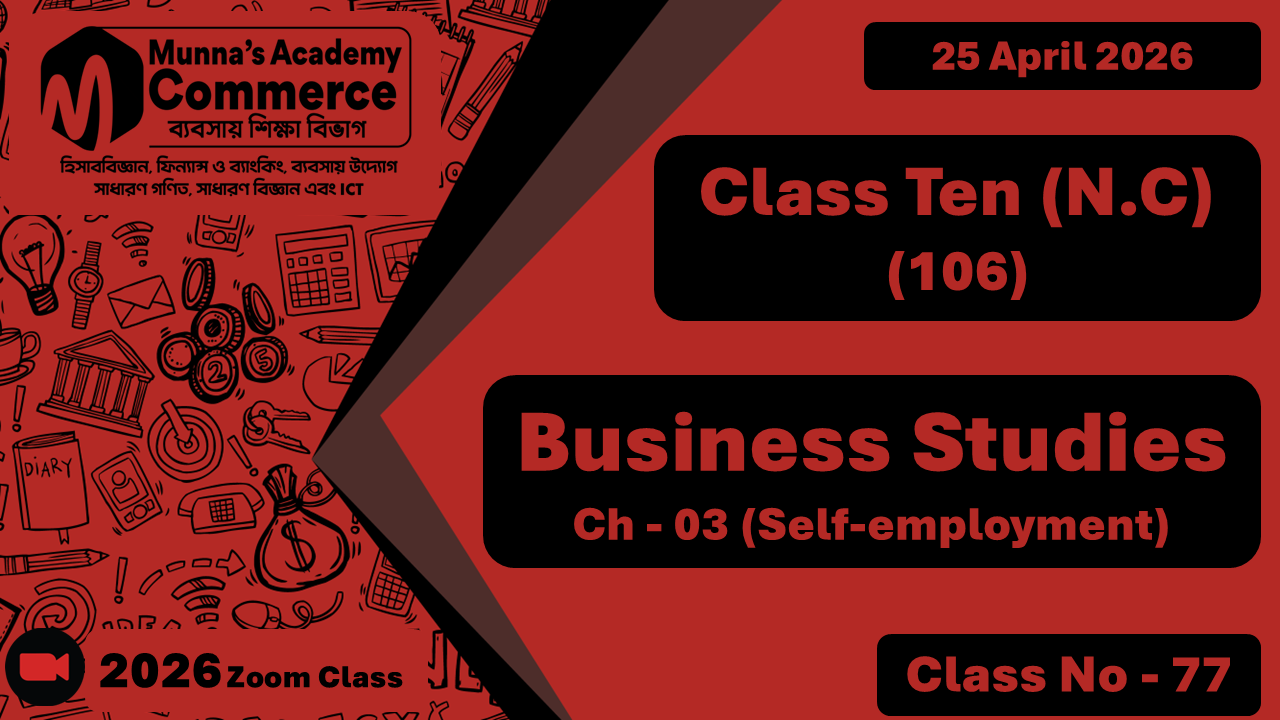 Class Ten - Commerce (N.C - 106) [Class No- 77] Business Studies, Ch - 03 (Self - Employment)